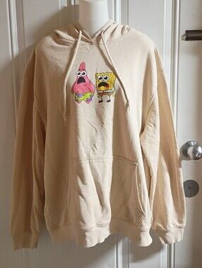🌻 Nickelodeon Beige SpongeBob & Patrick Pullover Hoodie Size XL